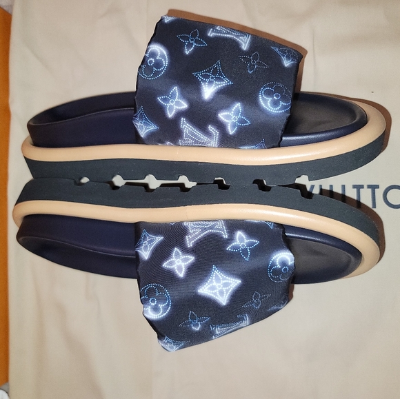 Louis Vuitton By the Pool Sandal Monogram Black Blue Rubber Outsole 39=9US Mule - Picture 8 of 17